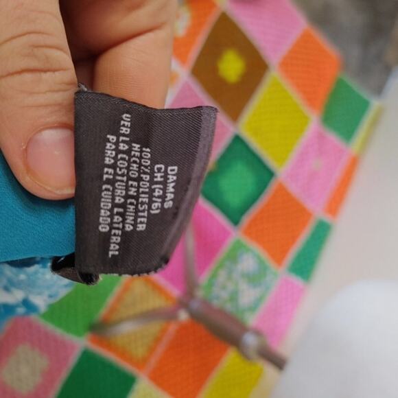 George Floral Flowers Size Small S Blue White Coastal Greece V Neck Blouse - Picture 11 of 11